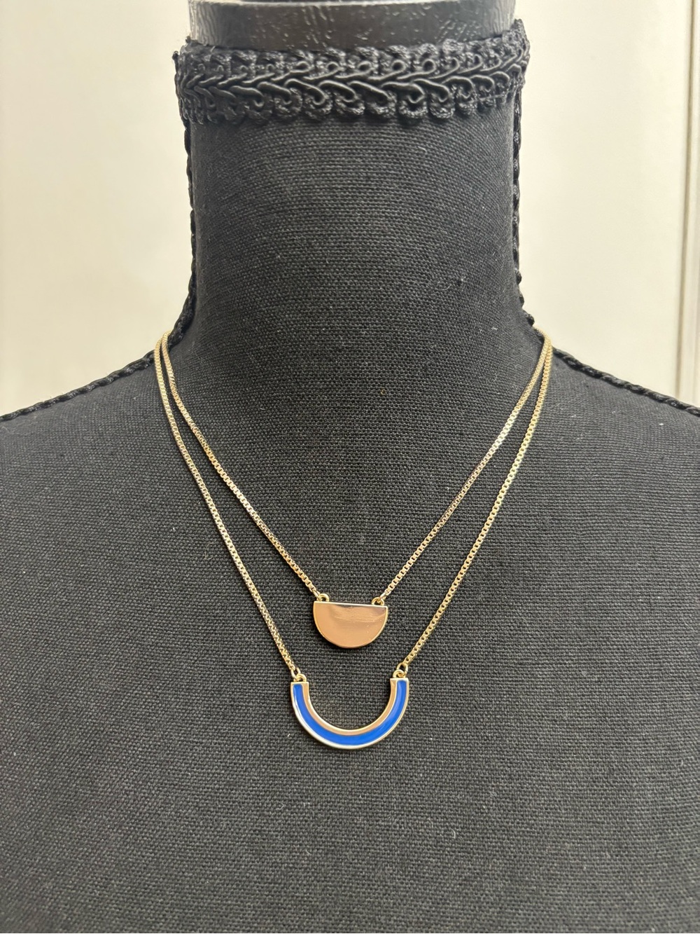 Dkny Gold-Tone Layered Necklace with Blue Enamel Crescent